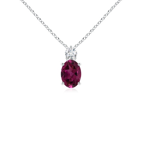 7x5mm AAAA Oval Rhodolite Solitaire Pendant with Diamond in White Gold