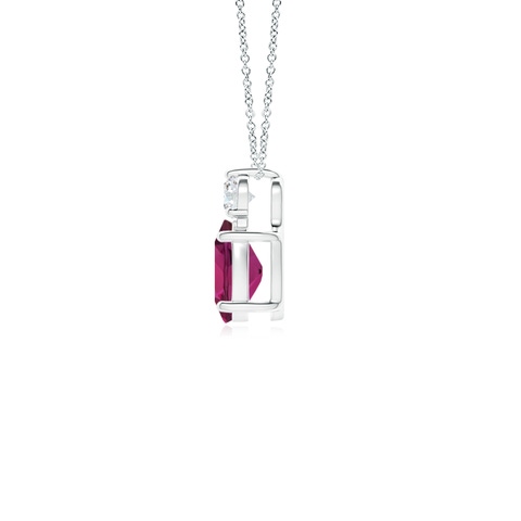 7x5mm AAAA Oval Rhodolite Solitaire Pendant with Diamond in White Gold - side 2