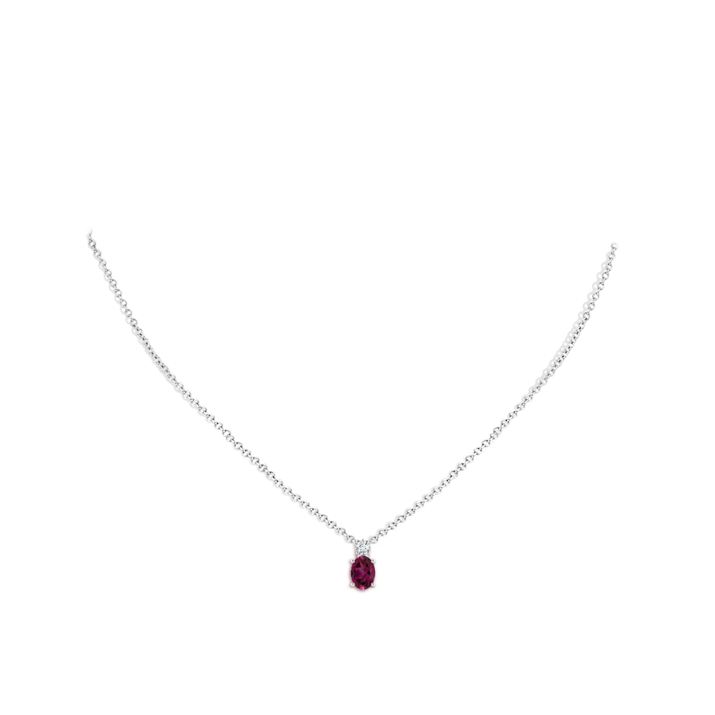 7x5mm AAAA Oval Rhodolite Solitaire Pendant with Diamond in White Gold Body-Neck