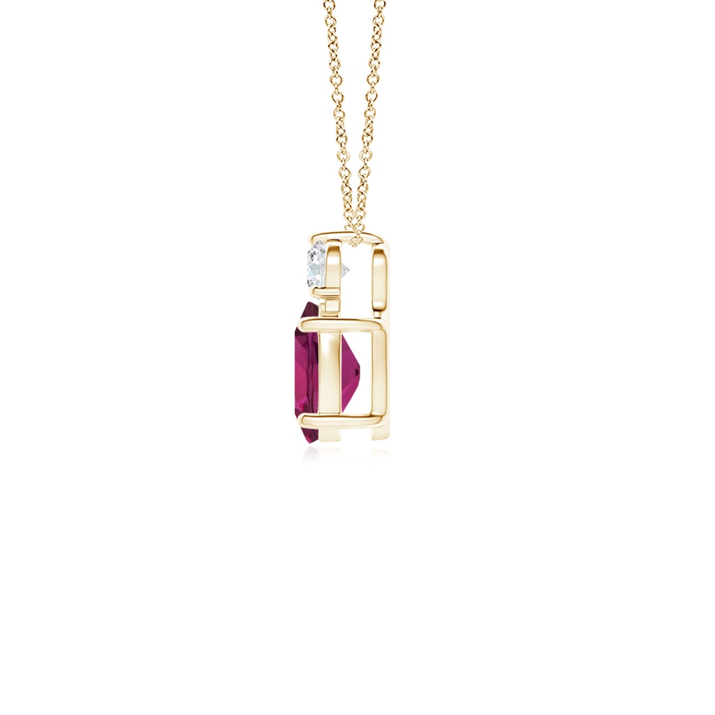 7x5mm AAAA Oval Rhodolite Solitaire Pendant with Diamond in Yellow Gold - side_1
