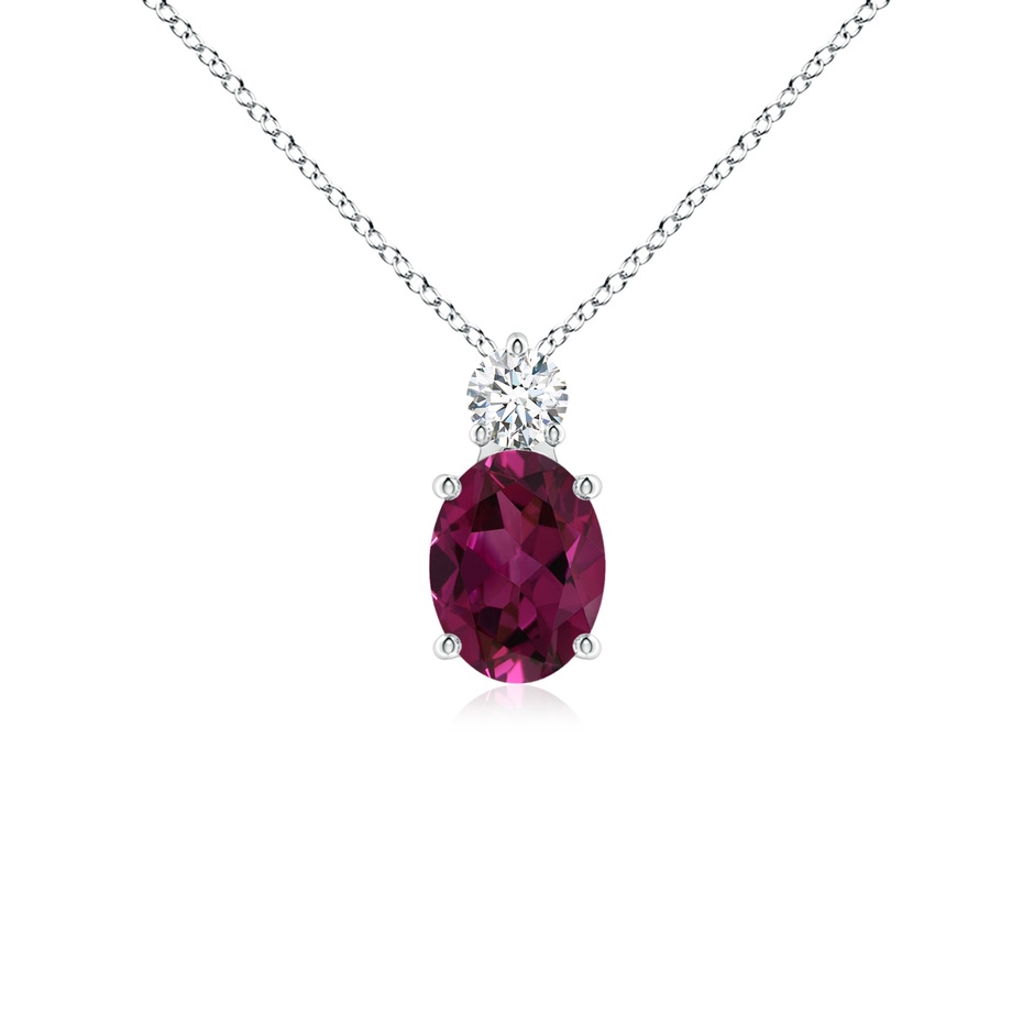 8x6mm AAAA Oval Rhodolite Solitaire Pendant with Diamond in P950 Platinum 