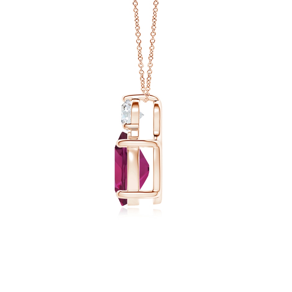 9x7mm AAAA Oval Rhodolite Solitaire Pendant with Diamond in Rose Gold side-1