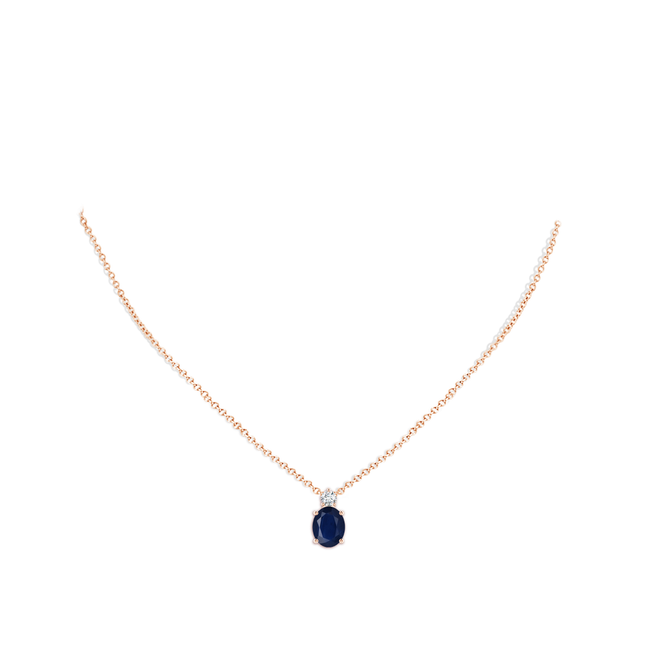 10x8mm A Oval Sapphire Solitaire Pendant with Diamond in Rose Gold pen