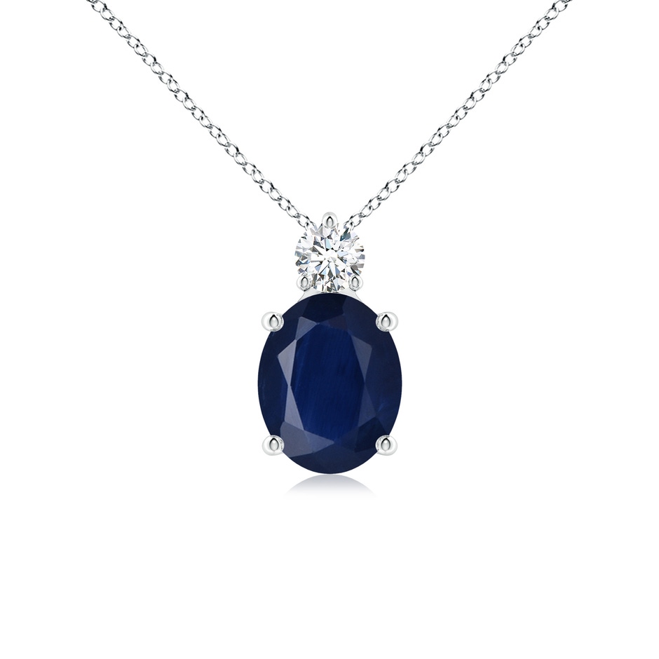 10x8mm A Oval Sapphire Solitaire Pendant with Diamond in White Gold 