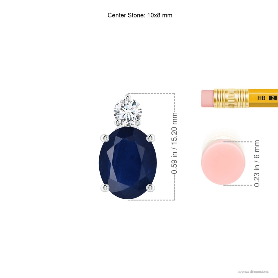 10x8mm A Oval Sapphire Solitaire Pendant with Diamond in White Gold ruler