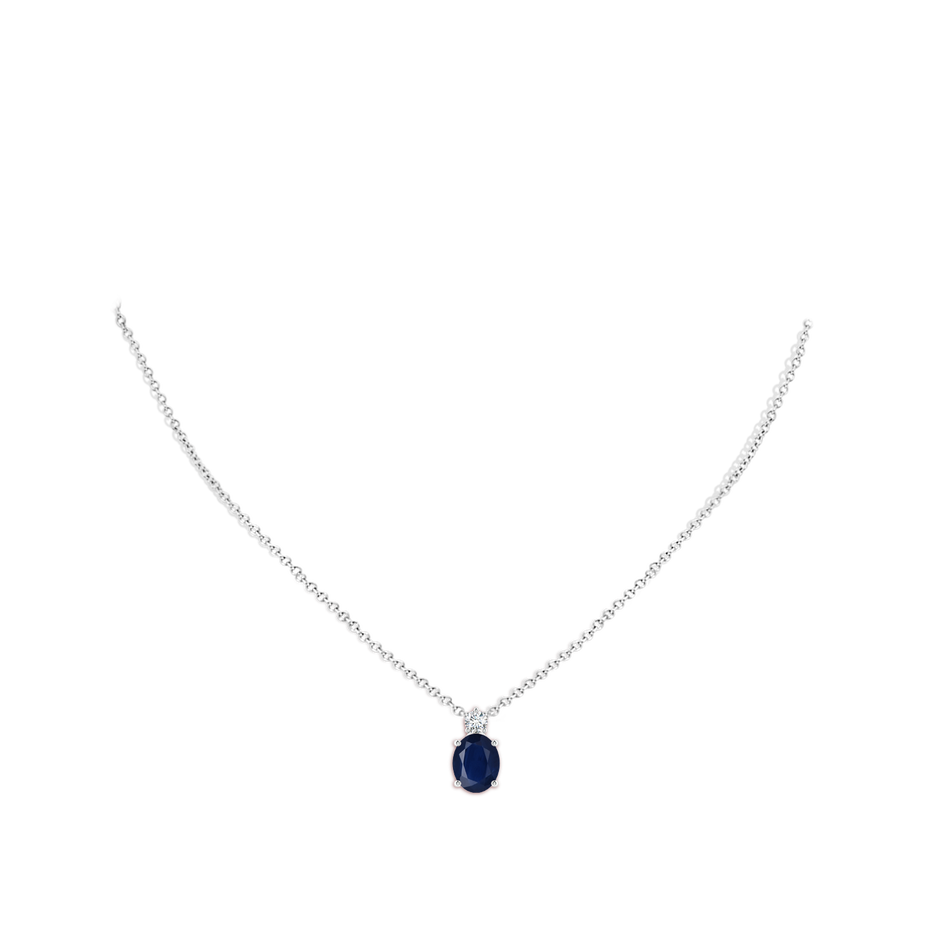 10x8mm A Oval Sapphire Solitaire Pendant with Diamond in White Gold pen
