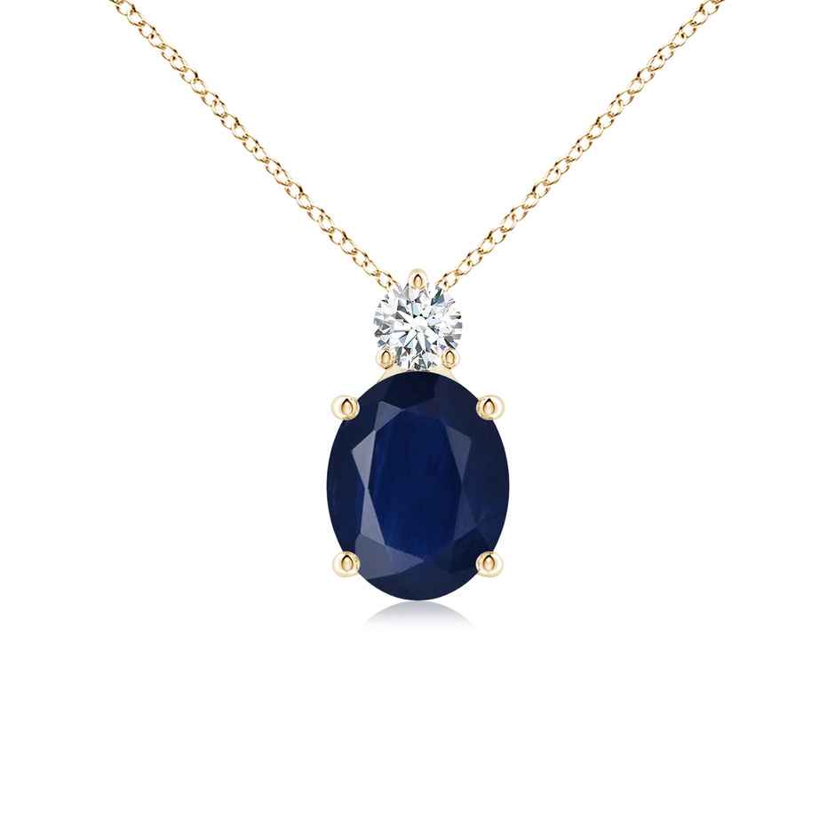 10x8mm A Oval Sapphire Solitaire Pendant with Diamond in Yellow Gold 