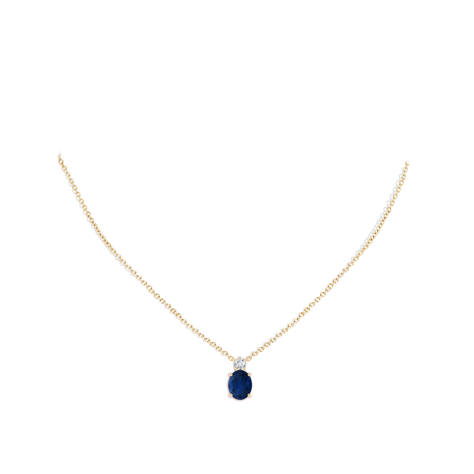 10x8mm AA Oval Sapphire Solitaire Pendant with Diamond in Yellow Gold pen
