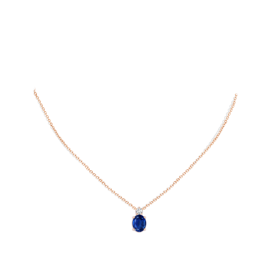 10x8mm AAA Oval Sapphire Solitaire Pendant with Diamond in Rose Gold pen