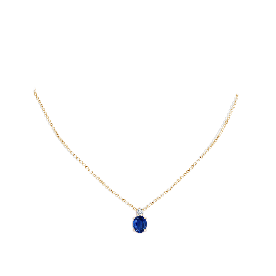 10x8mm AAA Oval Sapphire Solitaire Pendant with Diamond in Yellow Gold pen