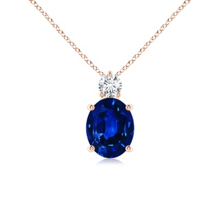 10x8mm AAAA Oval Sapphire Solitaire Pendant with Diamond in 10K Rose Gold