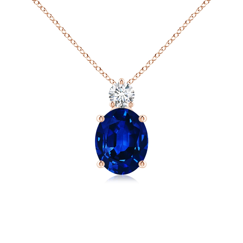10x8mm AAAA Oval Sapphire Solitaire Pendant with Diamond in Rose Gold 