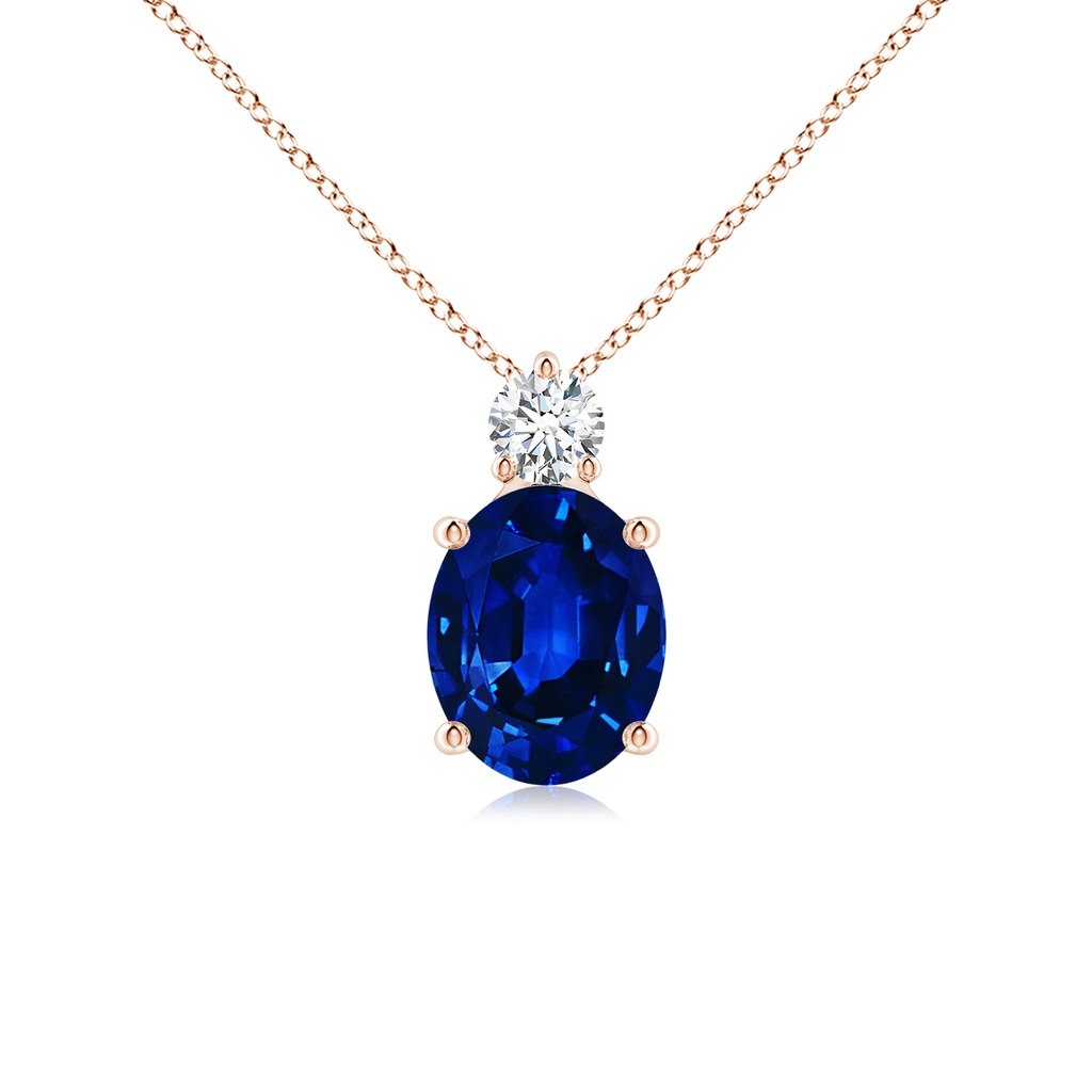 10x8mm Lab-Grown Oval Sapphire Solitaire Pendant with Diamond in Rose Gold