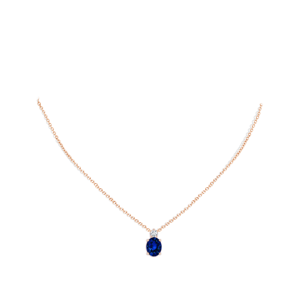 10x8mm AAAA Oval Sapphire Solitaire Pendant with Diamond in Rose Gold pen