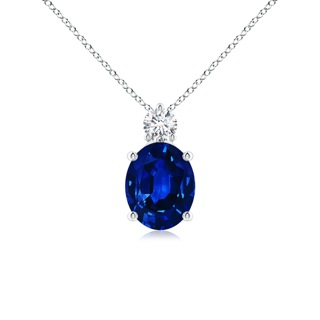10x8mm Lab-Grown Oval Sapphire Solitaire Pendant with Diamond in S999 Silver