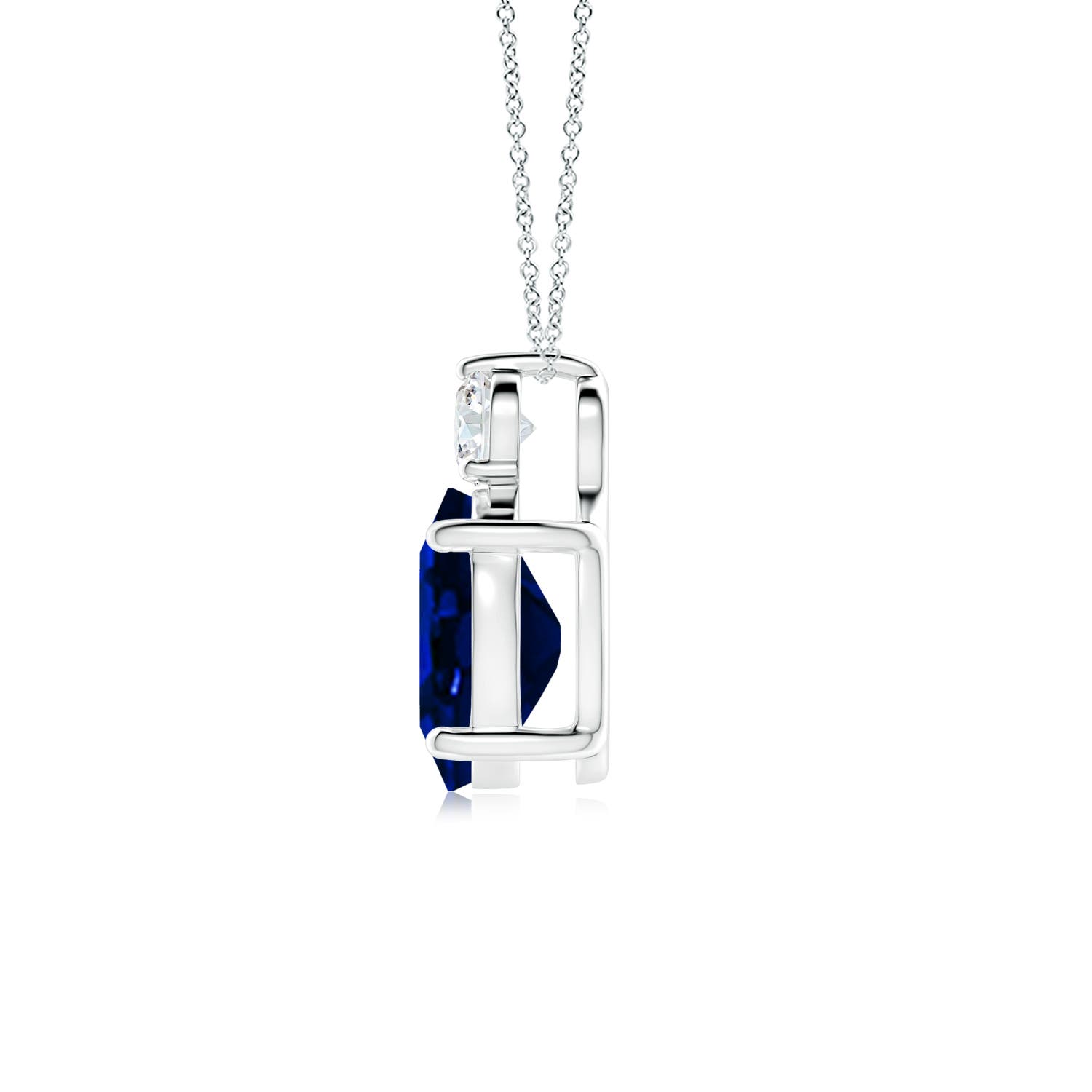 10x8mm AAAA Oval Sapphire Solitaire Pendant with Diamond in White Gold - side 4