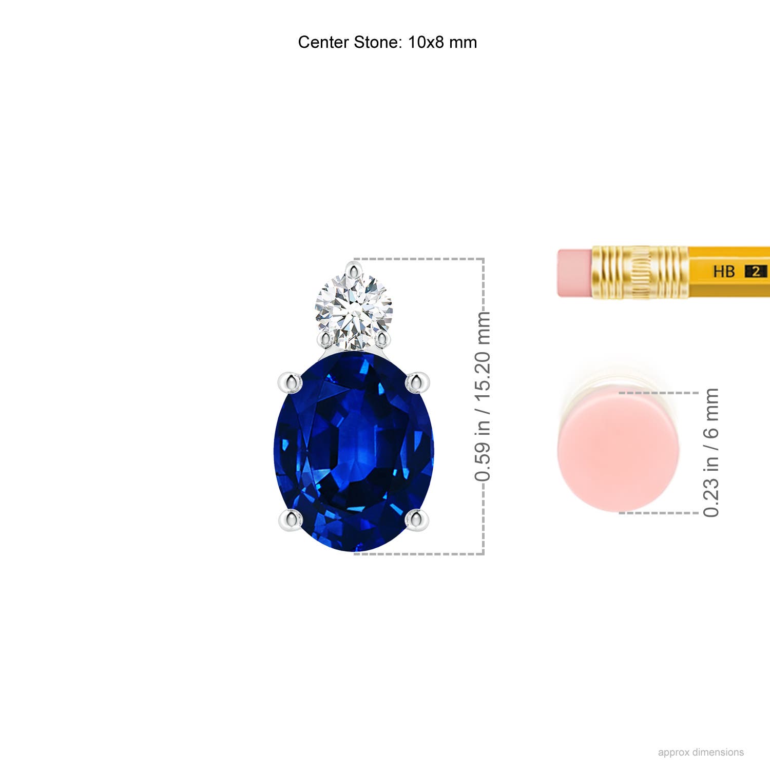 10x8mm AAAA Oval Sapphire Solitaire Pendant with Diamond in White Gold - ruler