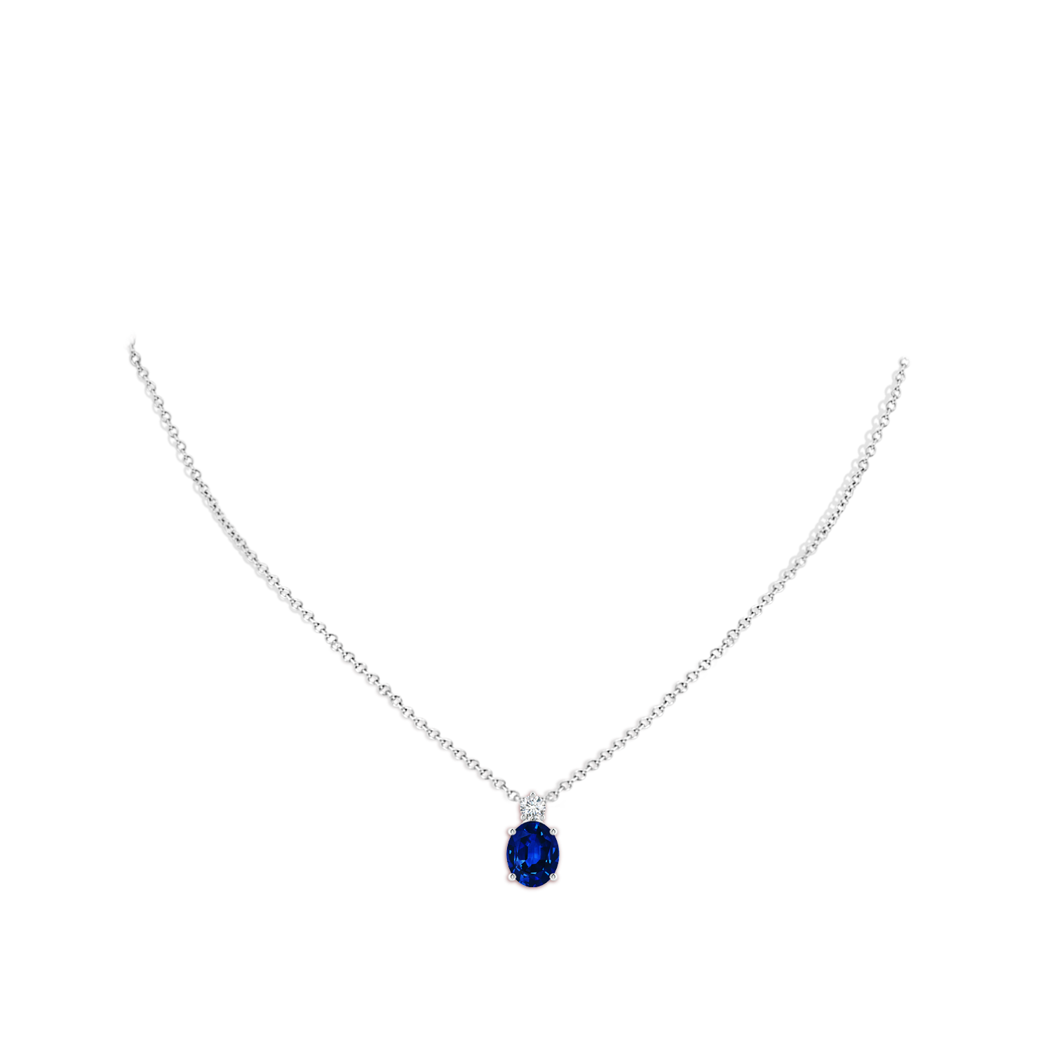 10x8mm AAAA Oval Sapphire Solitaire Pendant with Diamond in White Gold - body_neck