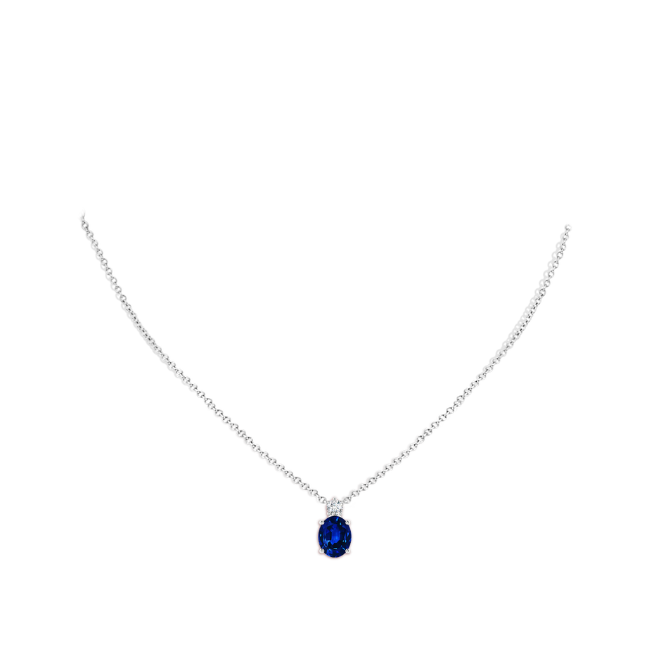 10x8mm Lab-Grown Oval Sapphire Solitaire Pendant with Diamond in White Gold pen