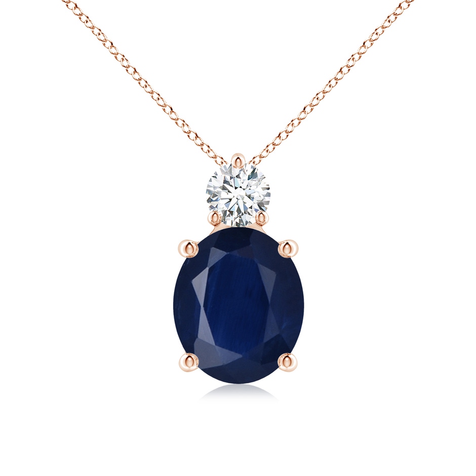 12x10mm A Oval Sapphire Solitaire Pendant with Diamond in Rose Gold 