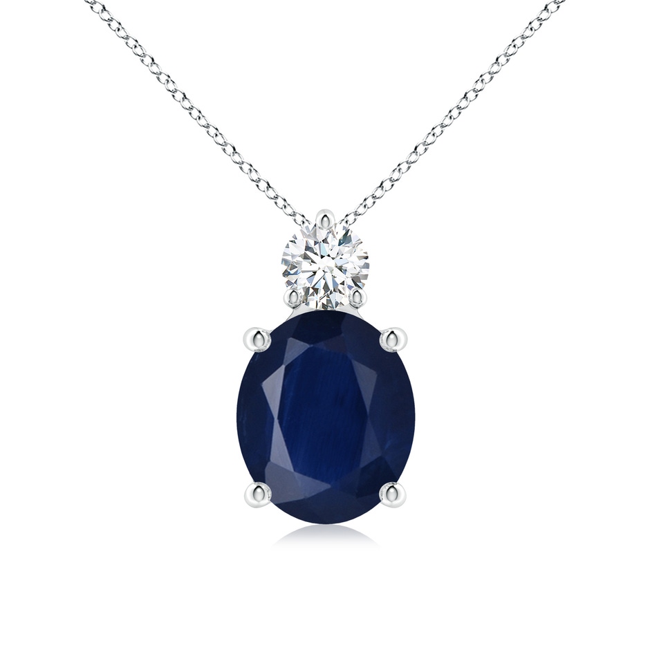 12x10mm A Oval Sapphire Solitaire Pendant with Diamond in White Gold 