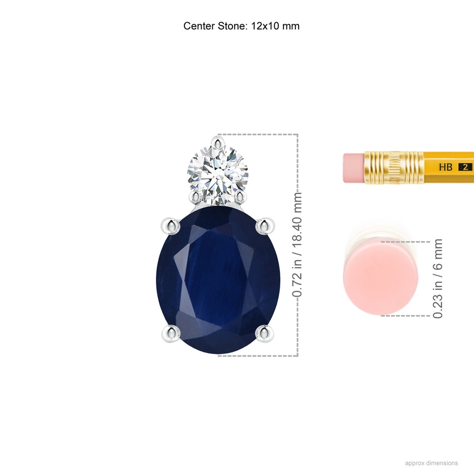 12x10mm A Oval Sapphire Solitaire Pendant with Diamond in White Gold ruler
