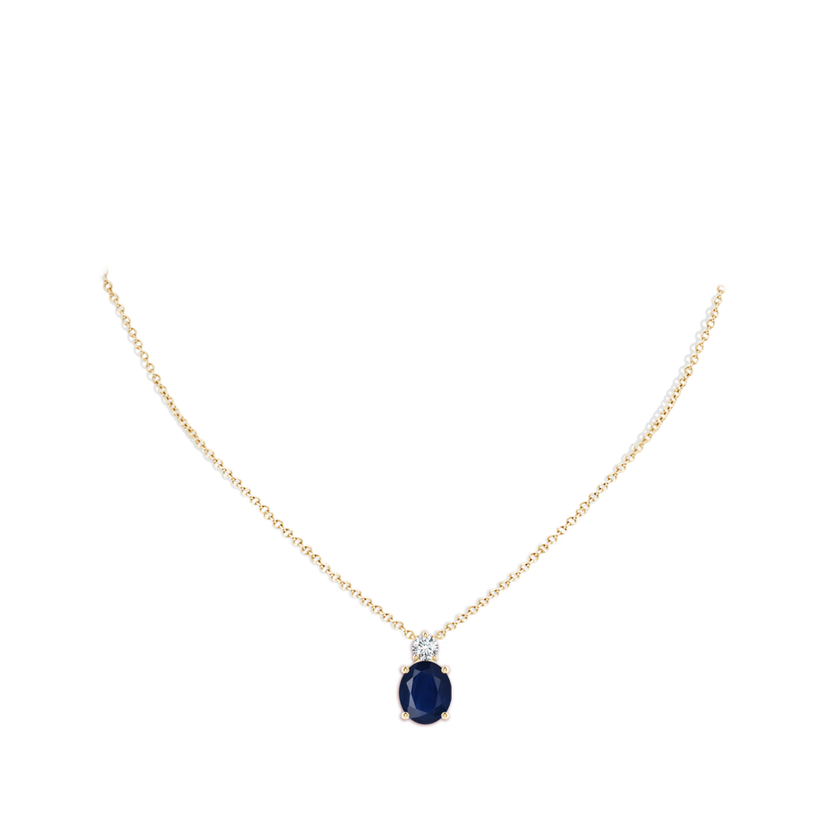 12x10mm A Oval Sapphire Solitaire Pendant with Diamond in Yellow Gold pen