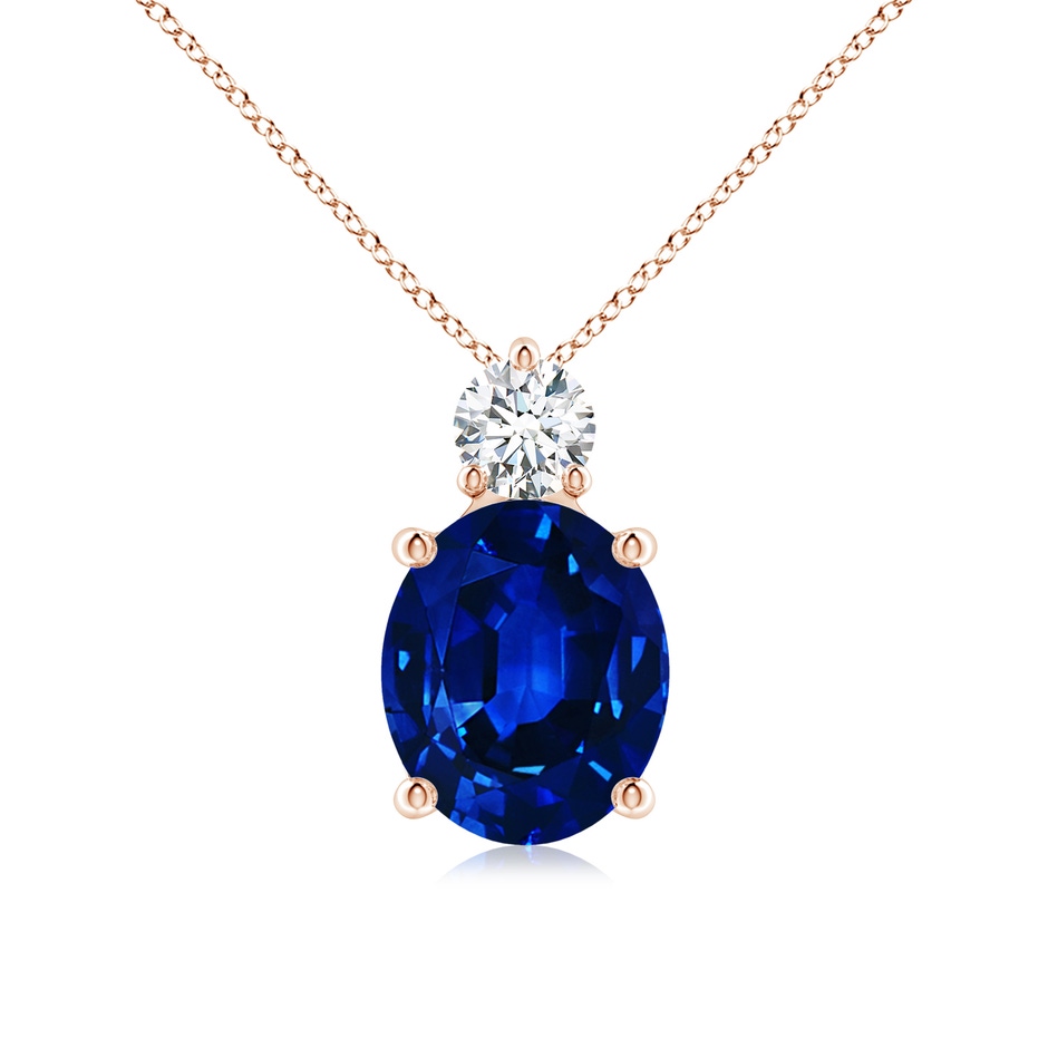 12x10mm AAAA Oval Sapphire Solitaire Pendant with Diamond in Rose Gold 