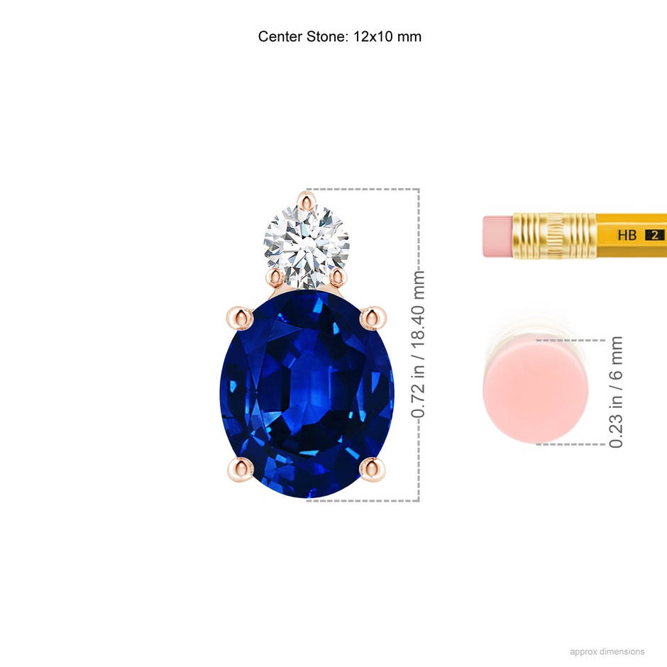 12x10mm AAAA Oval Sapphire Solitaire Pendant with Diamond in Rose Gold ruler