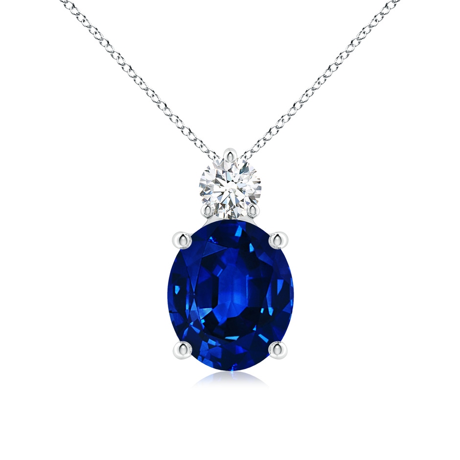 12x10mm Lab-Grown Oval Sapphire Solitaire Pendant with Diamond in White Gold 