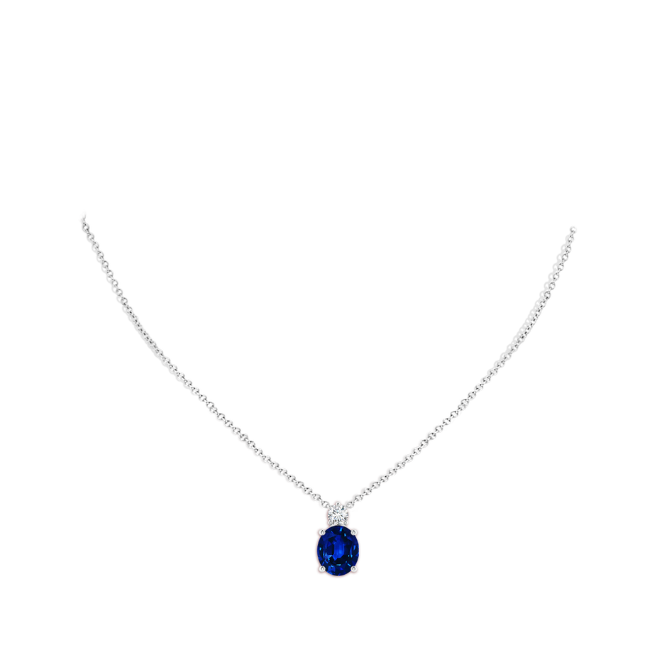 12x10mm Lab-Grown Oval Sapphire Solitaire Pendant with Diamond in White Gold pen