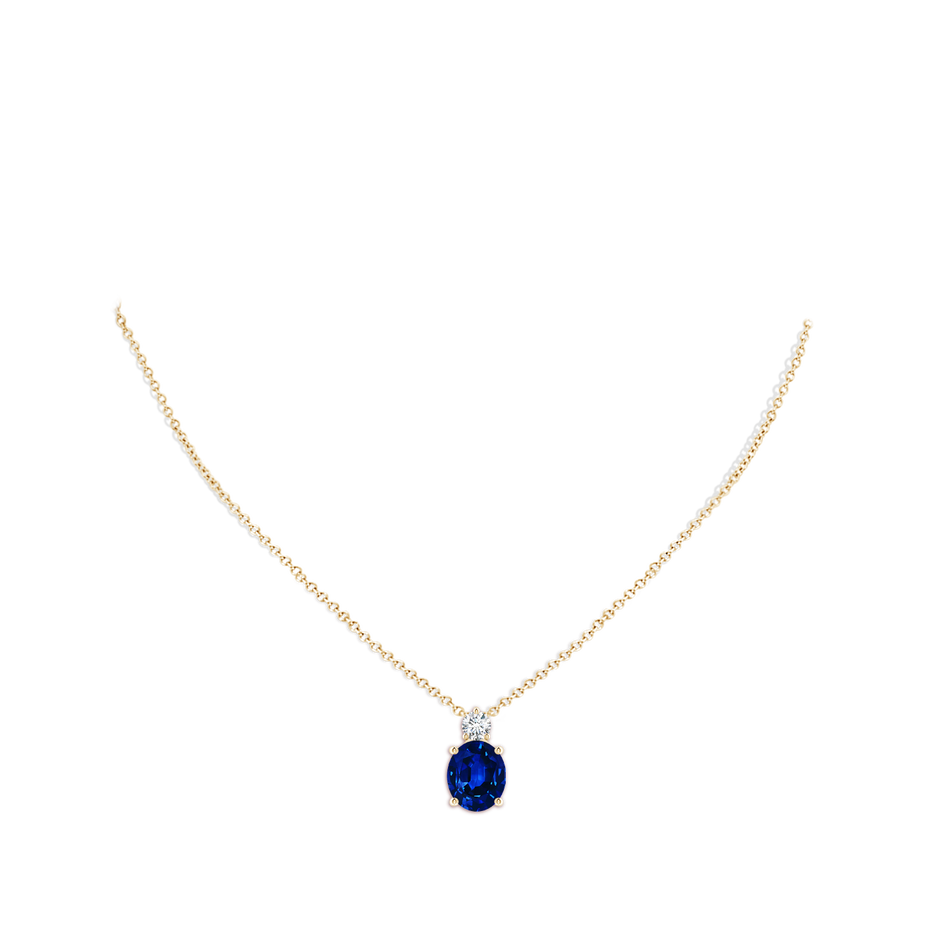 12x10mm Lab-Grown Oval Sapphire Solitaire Pendant with Diamond in Yellow Gold pen