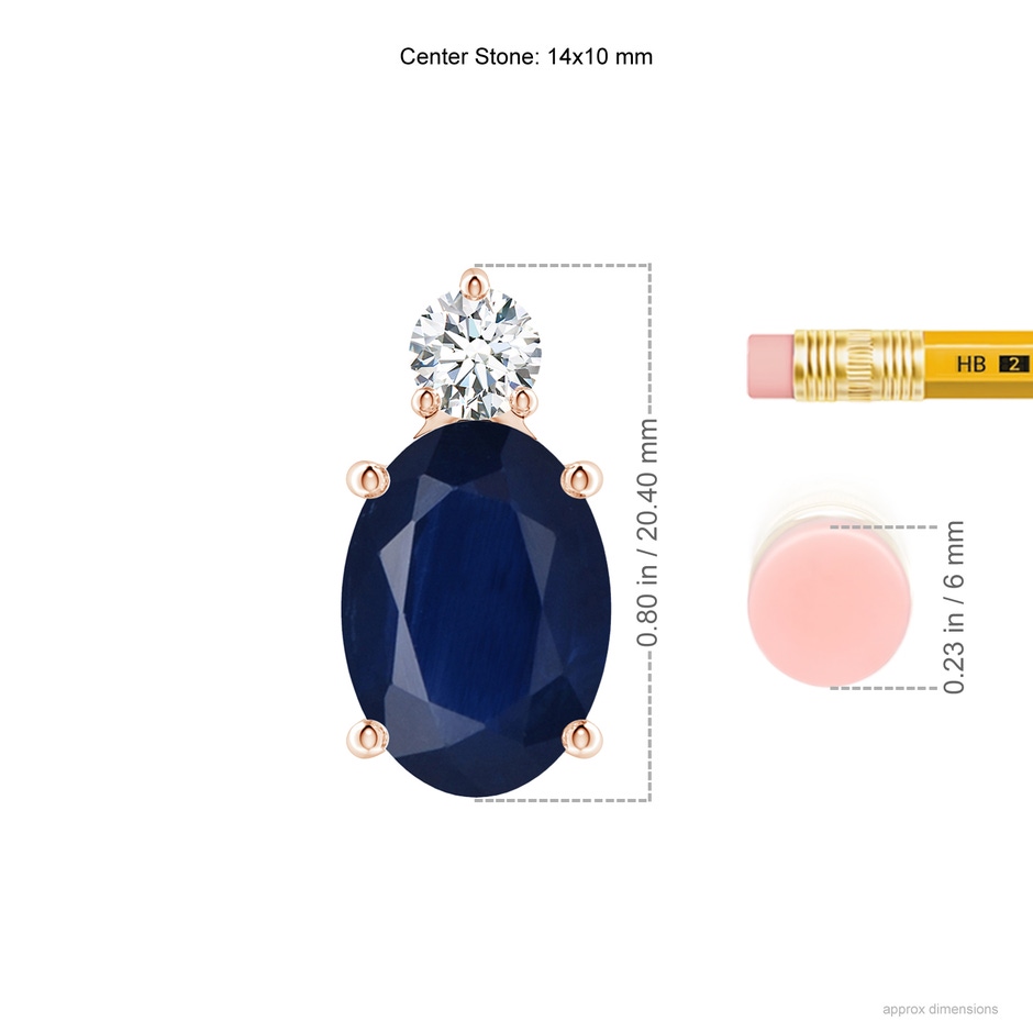 14x10mm A Oval Sapphire Solitaire Pendant with Diamond in Rose Gold ruler