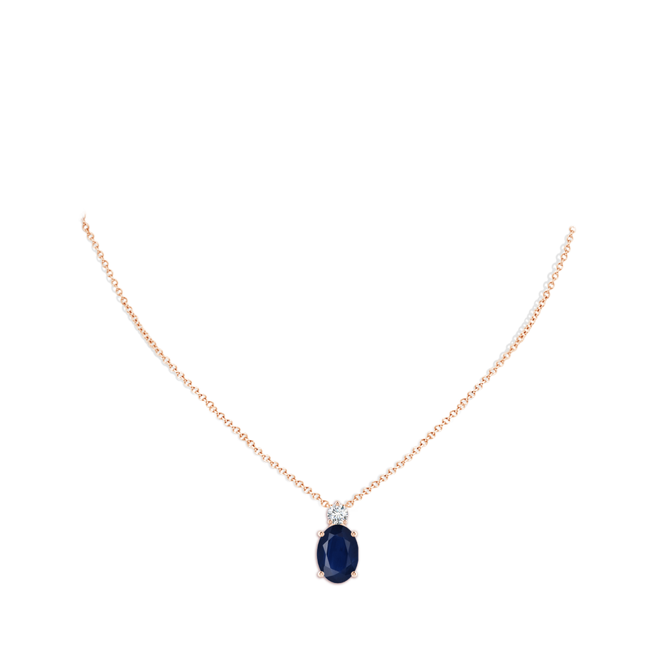 14x10mm A Oval Sapphire Solitaire Pendant with Diamond in Rose Gold pen
