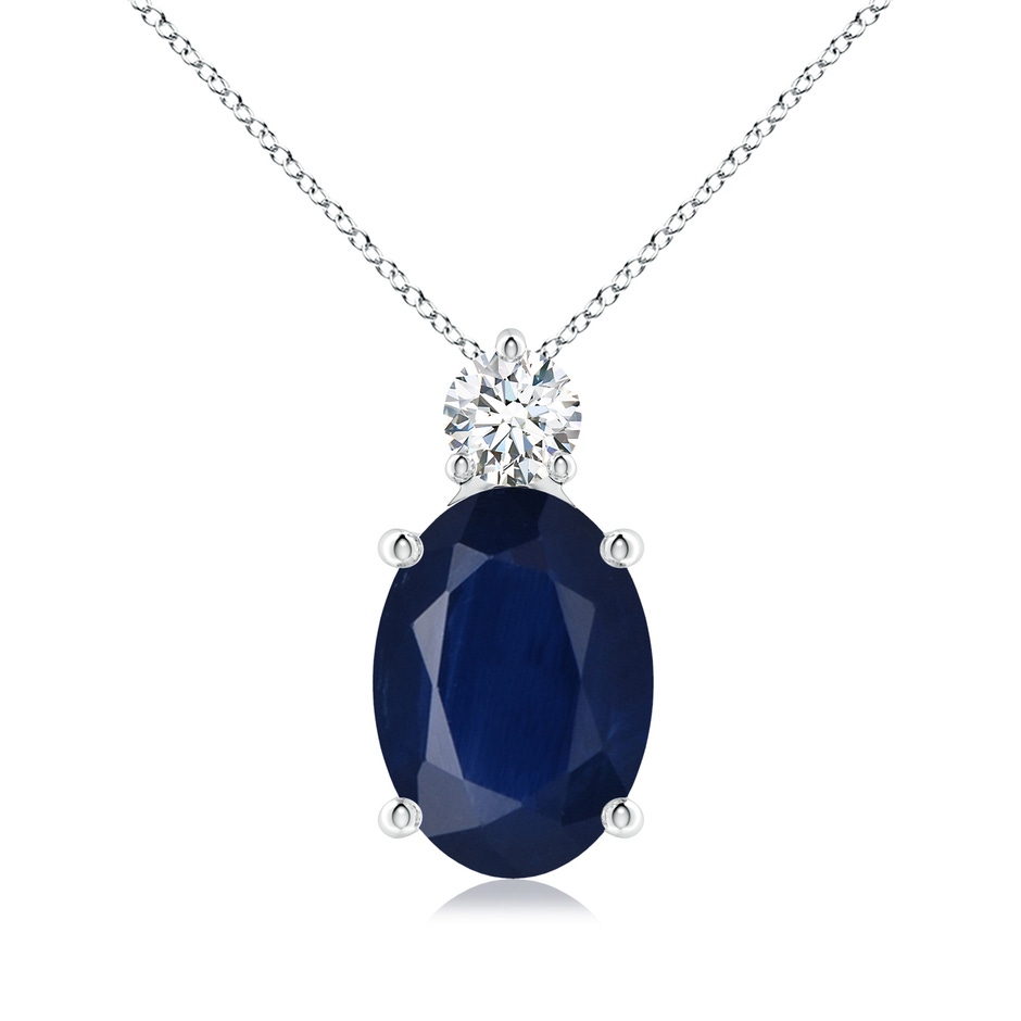 14x10mm A Oval Sapphire Solitaire Pendant with Diamond in S999 Silver 