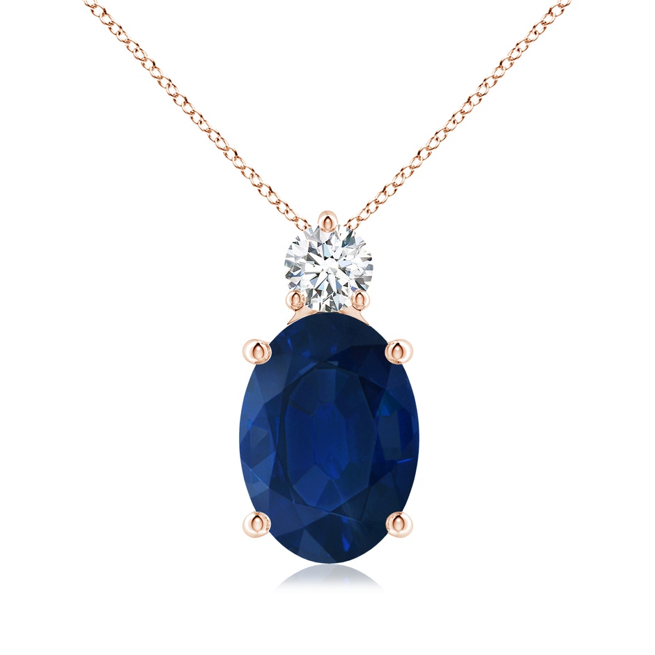 14x10mm AA Oval Sapphire Solitaire Pendant with Diamond in Rose Gold 
