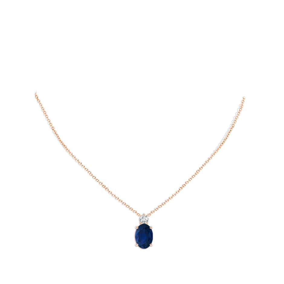 14x10mm AA Oval Sapphire Solitaire Pendant with Diamond in Rose Gold pen