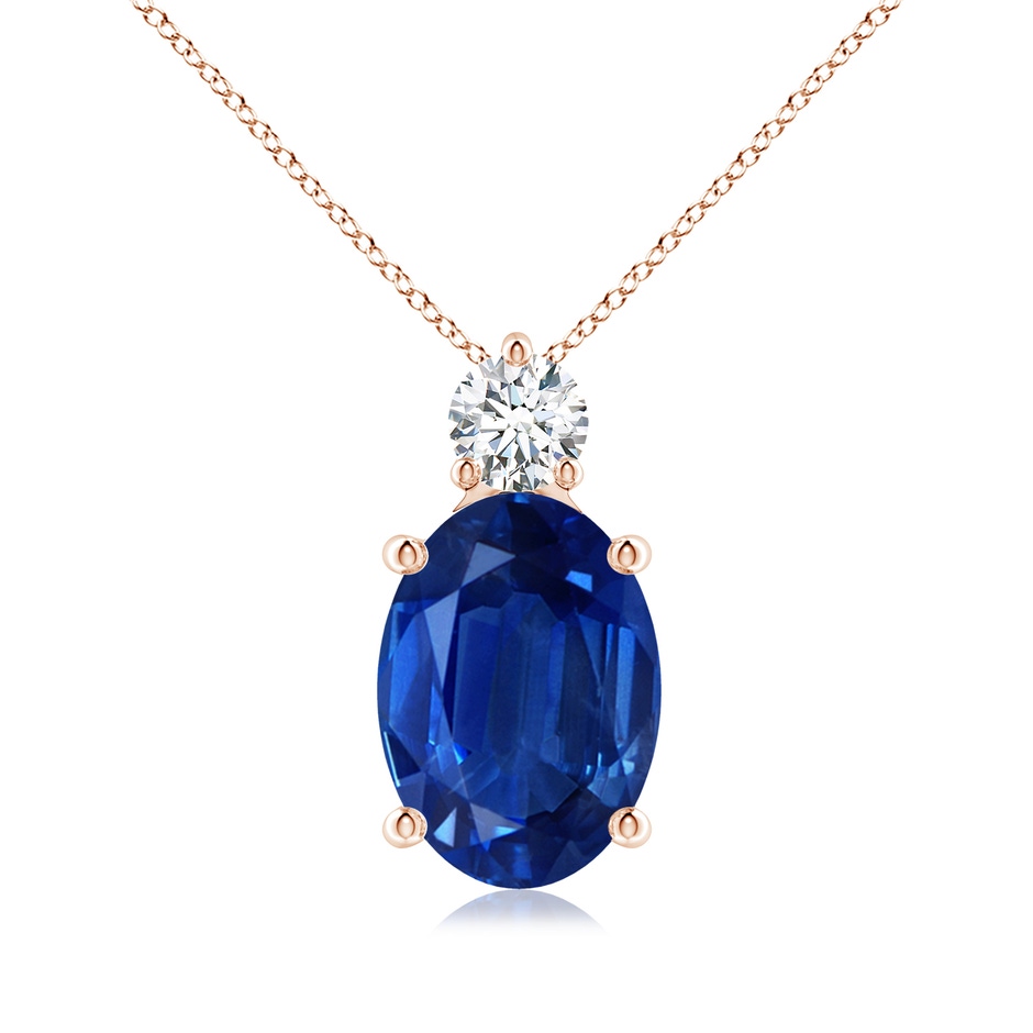 14x10mm AAA Oval Sapphire Solitaire Pendant with Diamond in Rose Gold 