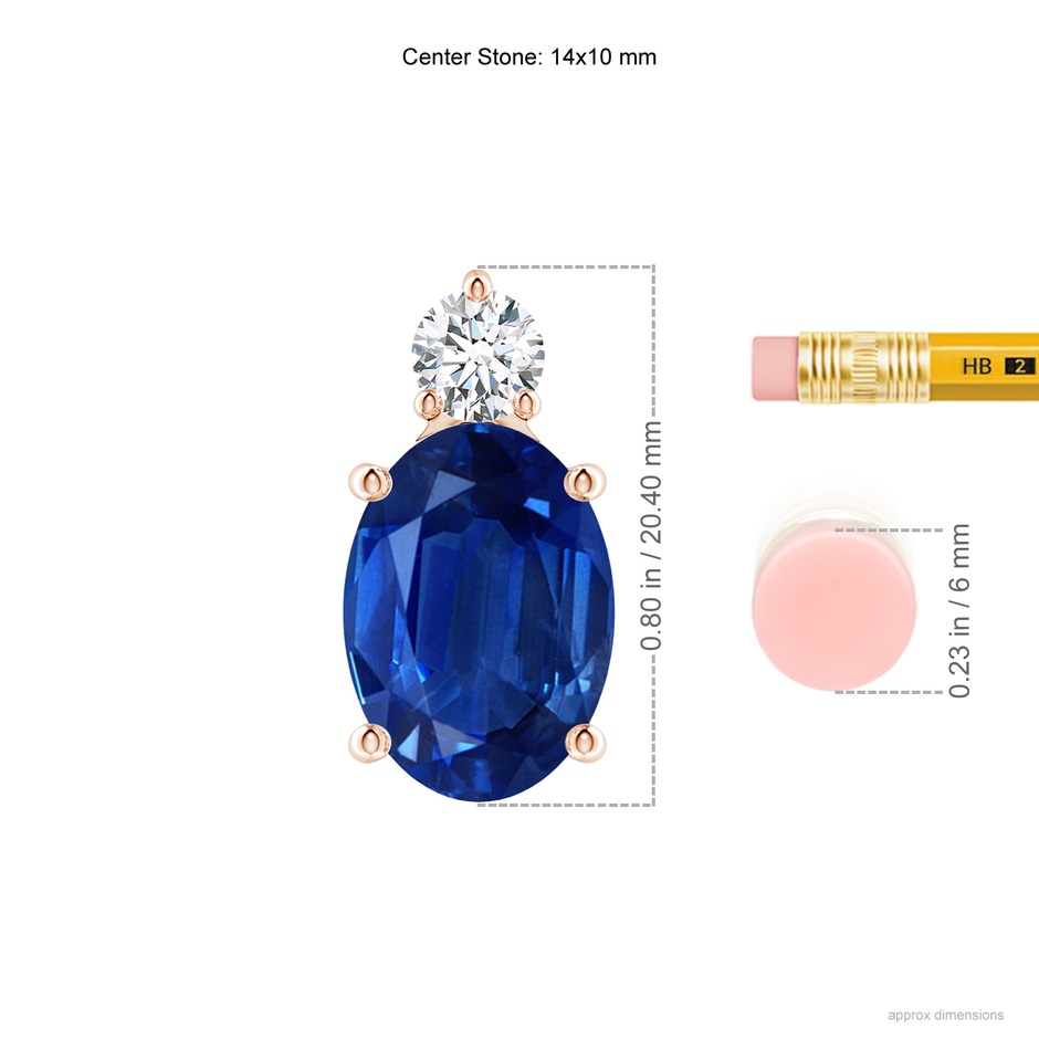 14x10mm AAA Oval Sapphire Solitaire Pendant with Diamond in Rose Gold ruler