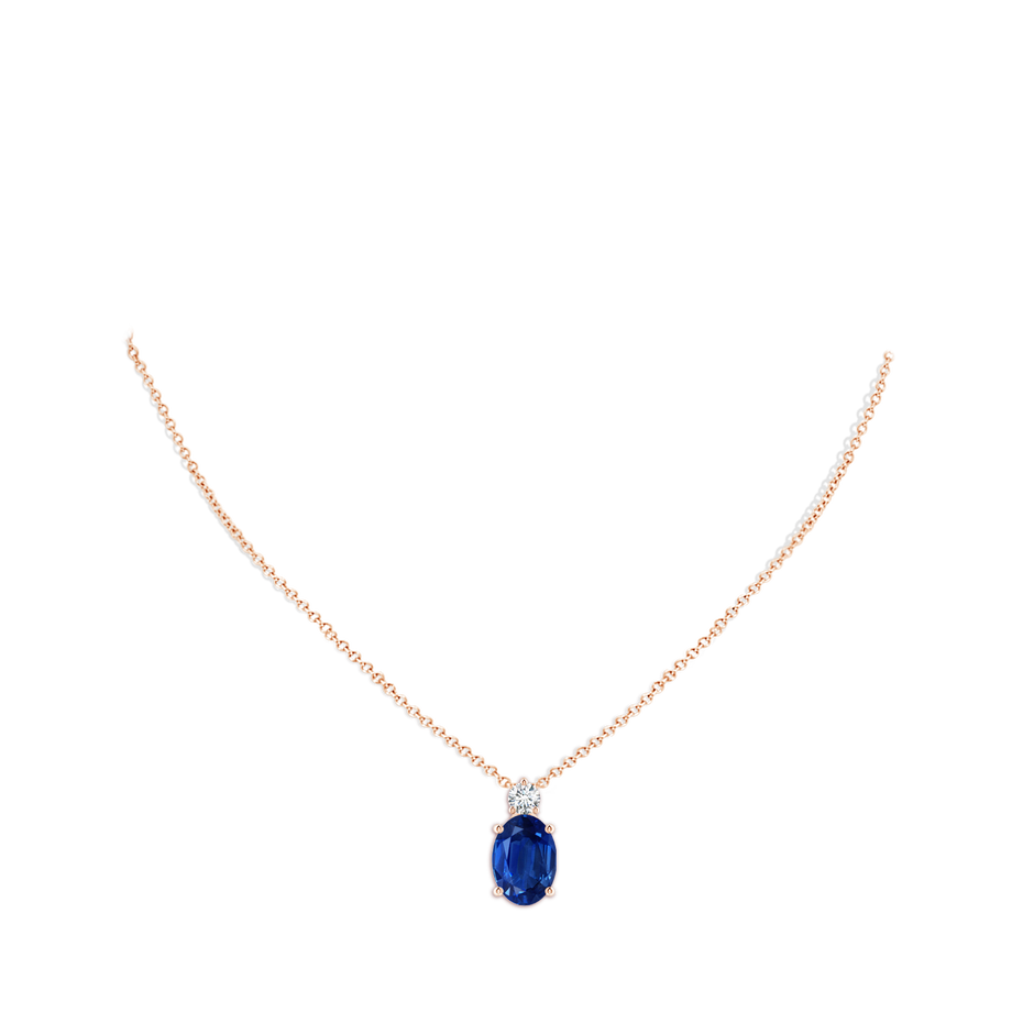 14x10mm AAA Oval Sapphire Solitaire Pendant with Diamond in Rose Gold pen