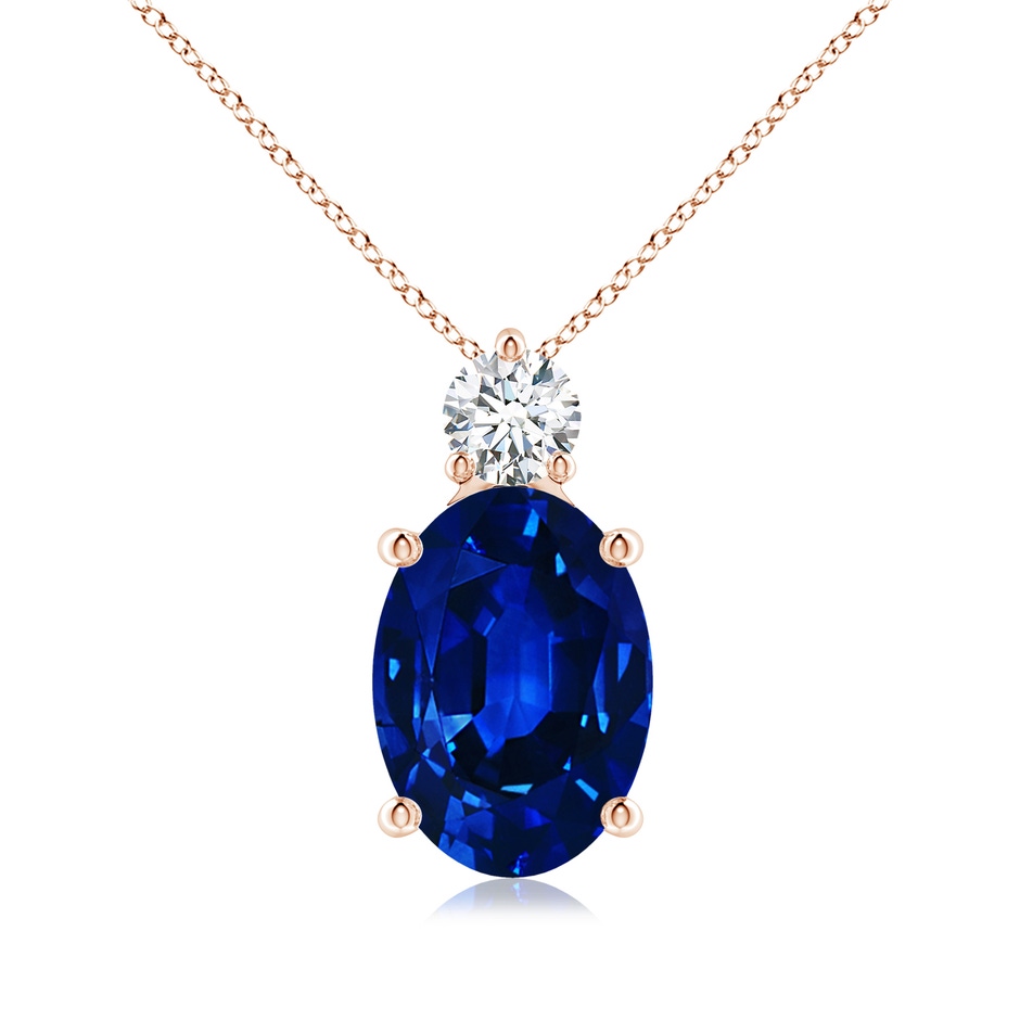 14x10mm AAAA Oval Sapphire Solitaire Pendant with Diamond in Rose Gold 