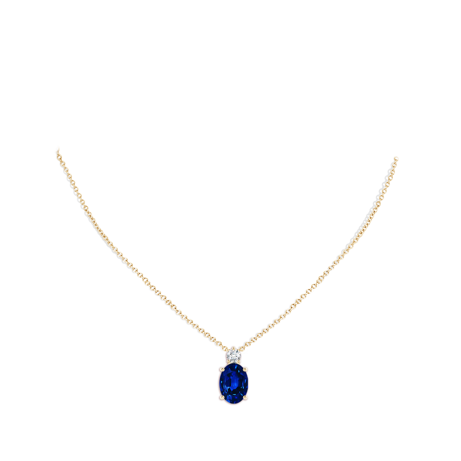 14x10mm Lab-Grown Oval Sapphire Solitaire Pendant with Diamond in Yellow Gold pen