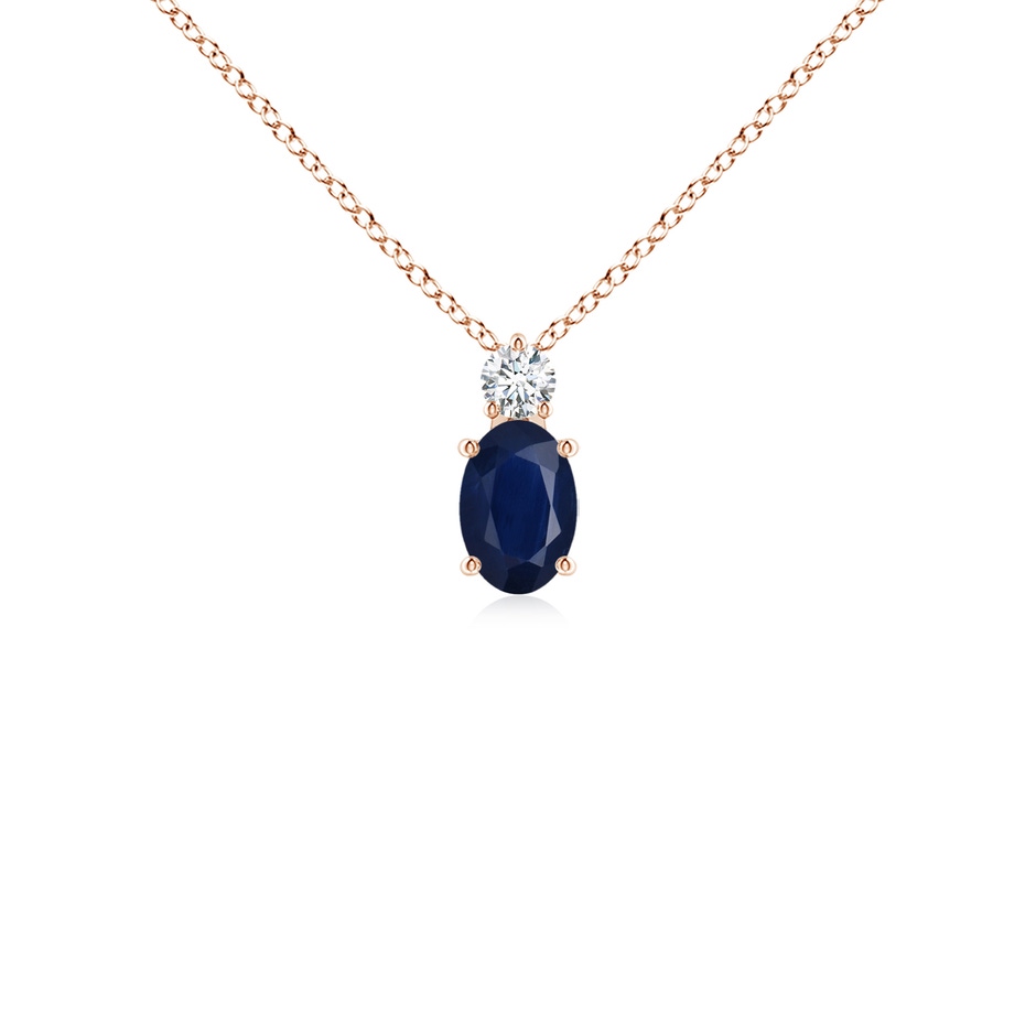 6x4mm A Oval Sapphire Solitaire Pendant with Diamond in Rose Gold 