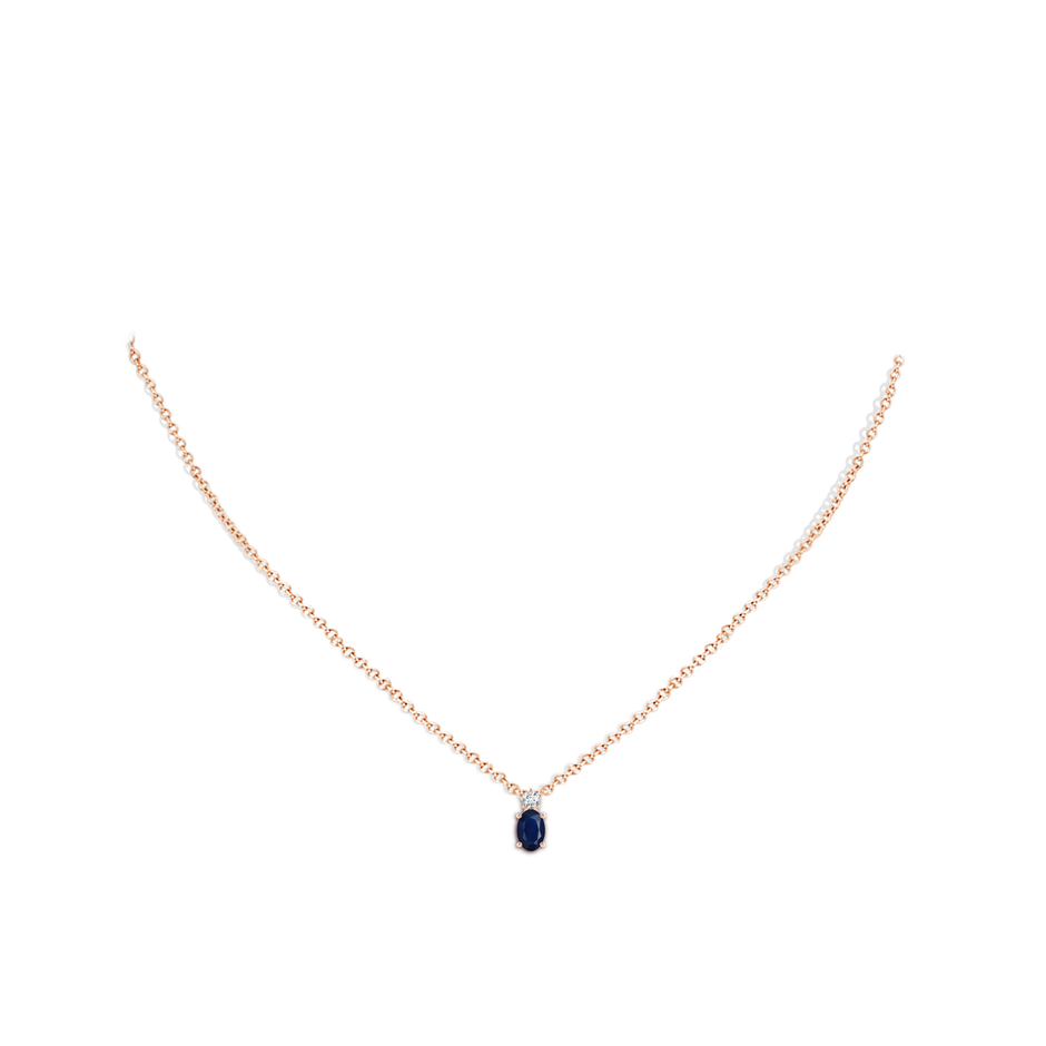 6x4mm A Oval Sapphire Solitaire Pendant with Diamond in Rose Gold pen