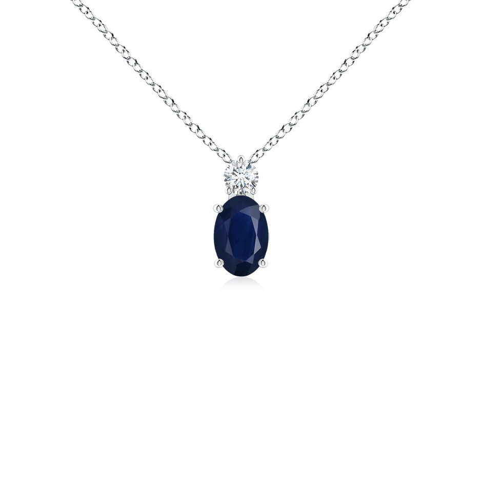 6x4mm A Oval Sapphire Solitaire Pendant with Diamond in White Gold 