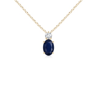6x4mm A Oval Sapphire Solitaire Pendant with Diamond in Yellow Gold