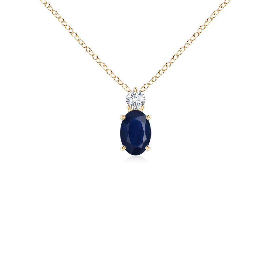 6x4mm A Oval Sapphire Solitaire Pendant with Diamond in Yellow Gold 