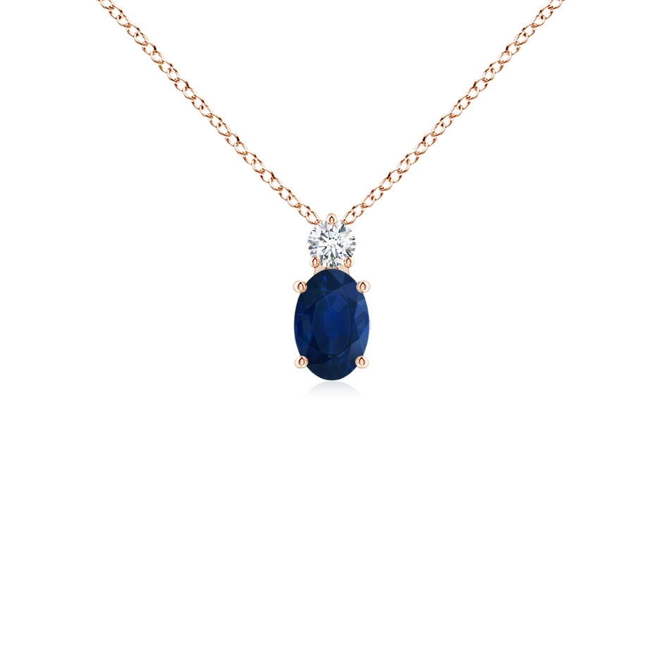 6x4mm AA Oval Sapphire Solitaire Pendant with Diamond in Rose Gold 