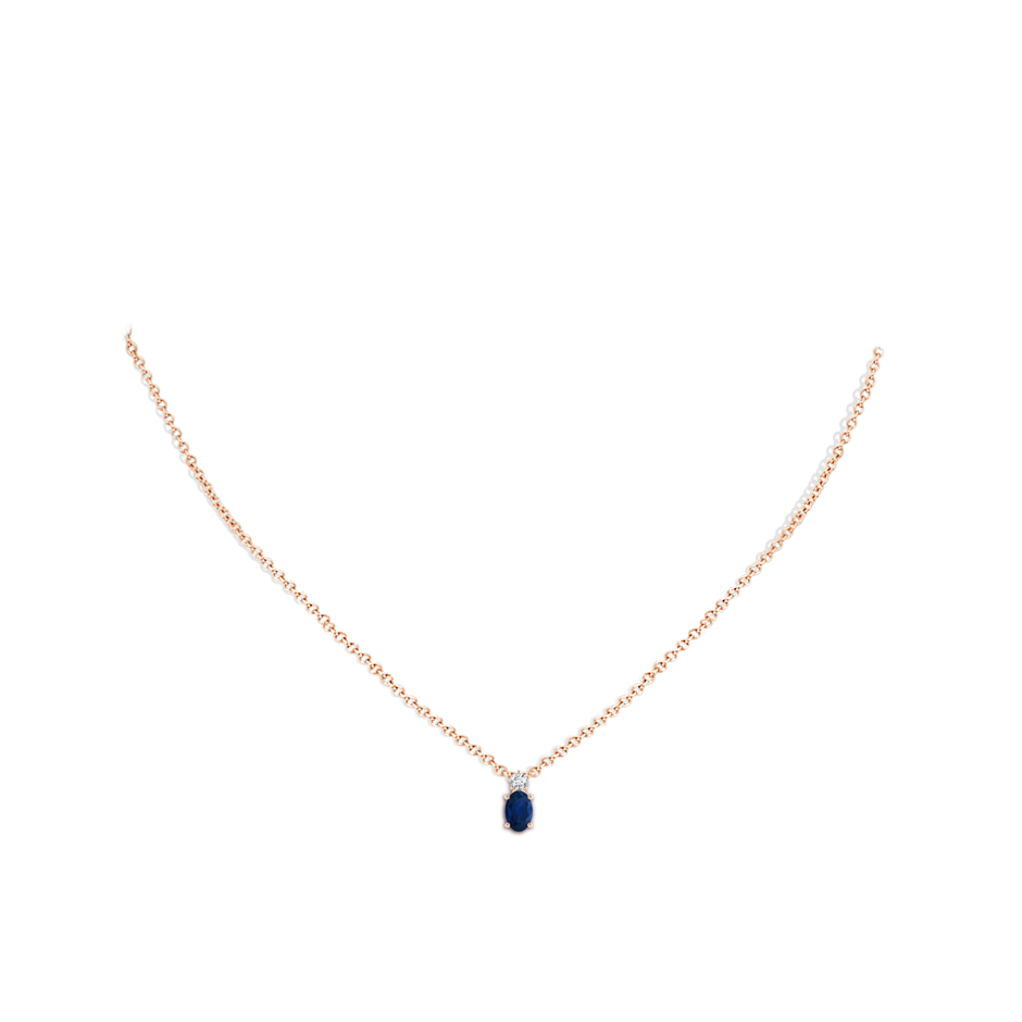 6x4mm AA Oval Sapphire Solitaire Pendant with Diamond in Rose Gold pen