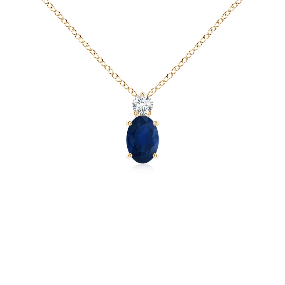 6x4mm AA Oval Sapphire Solitaire Pendant with Diamond in Yellow Gold 